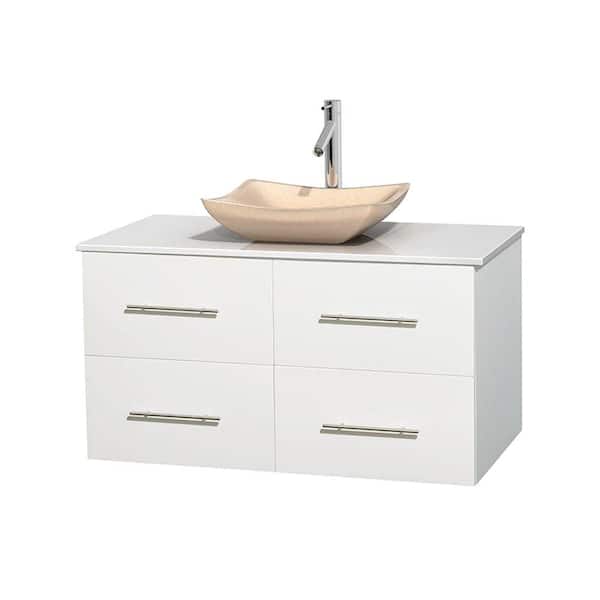Wyndham Collection Centra 42 in. Vanity in White with Solid-Surface Vanity Top in White and Sink