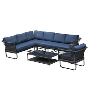 7 Seater Wicker Patio Furniture Set, All-Weather Outdoor Conversation Set Sectional Sofa with Coffee Table and Cushions