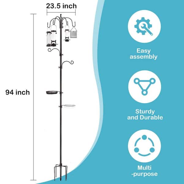 94 in. 6-Hook Bird Feeding Station Kit, Wild Bird Feeder Stand