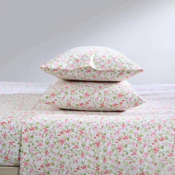Laura Ashley Norella 3-Piece Pink Cotton Twin XL Sheet Set
