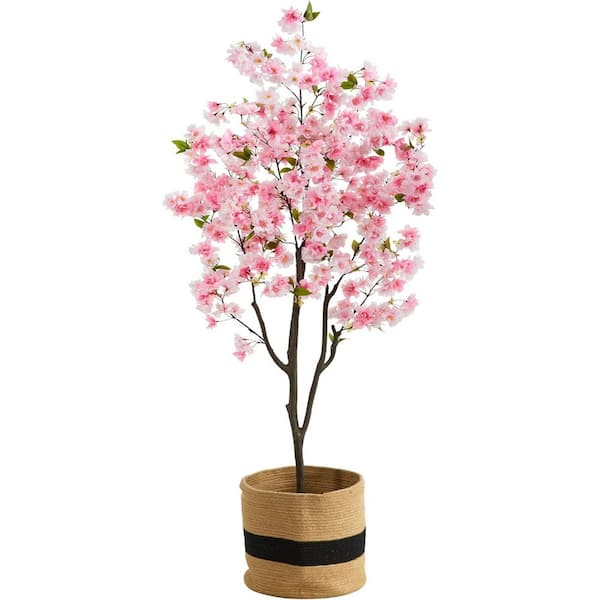 HOME IMPORTS EMPORIUM 6ft. Artificial Cherry Blossom Tree with Handmade Jute & Cotton Basket
