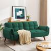Elegant green twin size sofa bed futon convertible couch loveseat in a living room.