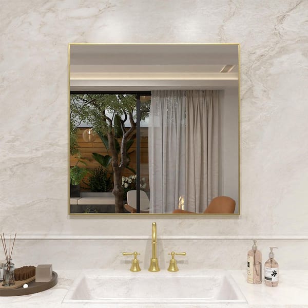 30 in. W x 30 in. H Rectangular Framed Wall Bathroom Vanity Mirror in Brushed Gold