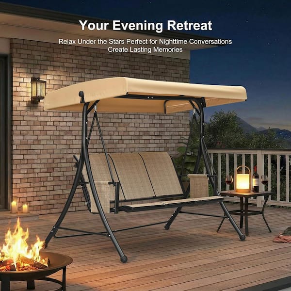 PURPLE LEAF 3-Person Deluxe Outdoor Patio Porch Swing with Weather
