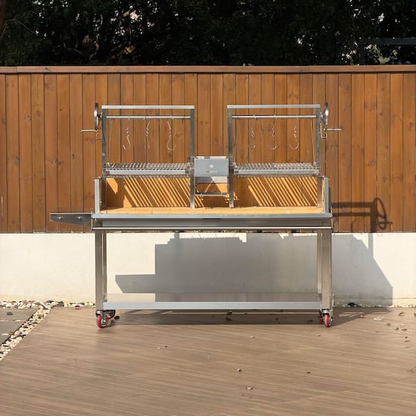 77 in. Infinity Charcoal Grill Argentine XL Charcoal and Wood BBQ Grill in Stainless Steel w/ Shovel and Poker Included