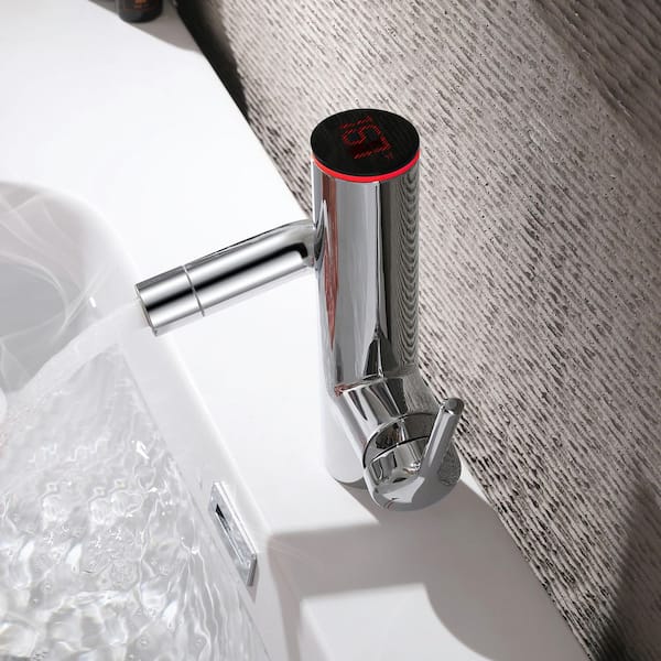 1-Handle Bathroom Faucet 360° Rotation Metal Sink Faucet 1.76 GPM with Drain Kit and Temperature Display in Chrome