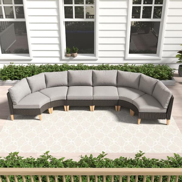 Gymojoy Chic Relax Brown Wicker Outdoor Sectional Set with Gray Cushions