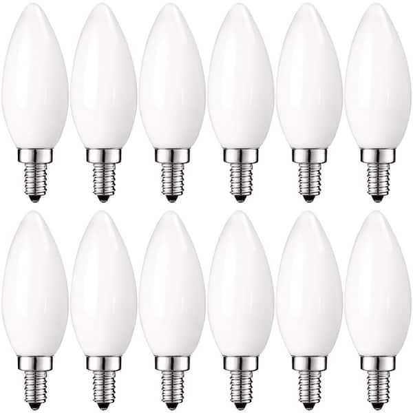 LUXRITE 60-Watt Equivalent E12 Dimmable LED Light Bulbs Torpedo Tip Glass 2700K Warm White (12-Pack)