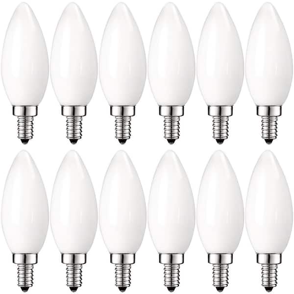 LUXRITE 60-Watt Equivalent E12 Dimmable LED Light Bulbs Torpedo Tip Glass 2700K Warm White (12-Pack)