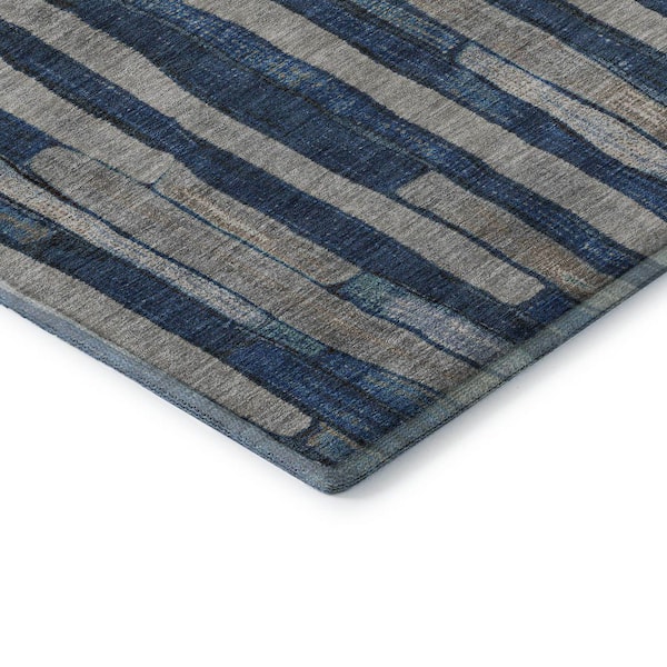 Mayfield Premium Machine Washable Abstract AMF1301 Navy 2 ft. 3 in. x 7 ft. 6 in. Runner Rug