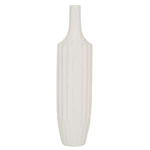 19 in. White Stripe Texture Ceramic Decorative Vase