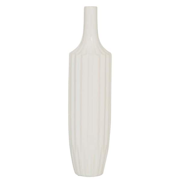 Litton Lane 19 in. White Stripe Texture Ceramic Decorative Vase