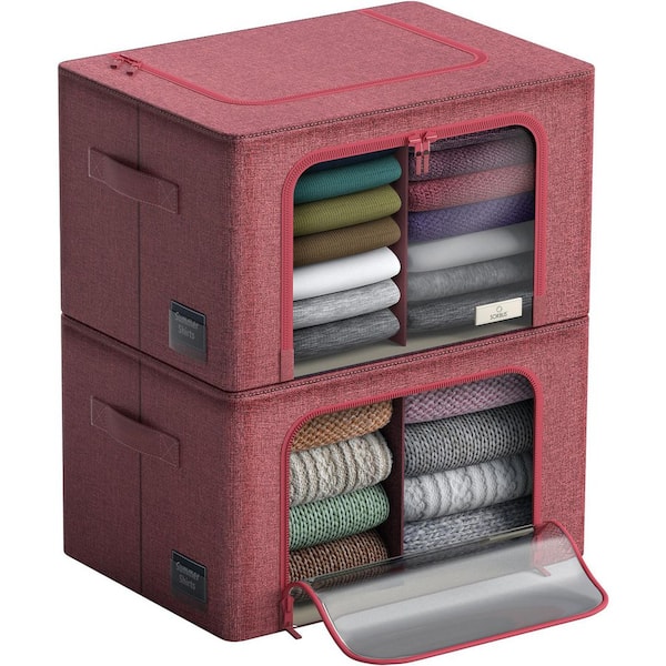 Storage Bin with Divider, Metal Frame, Oxford Fabric, Window & Handles, Pink 16 in x 12.6 in Decorative Box Set of 1