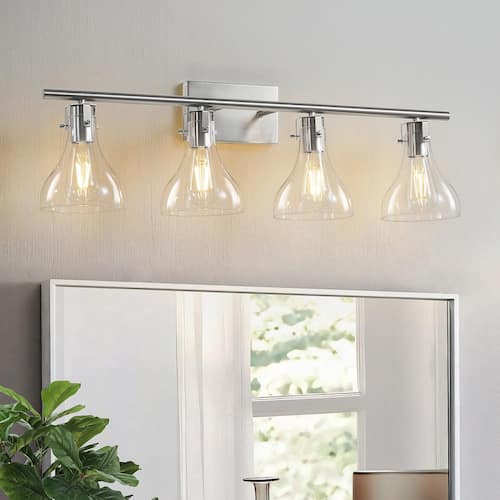 32 4-Light Brushed Nickel Vanity Light with Clear Glass Shade