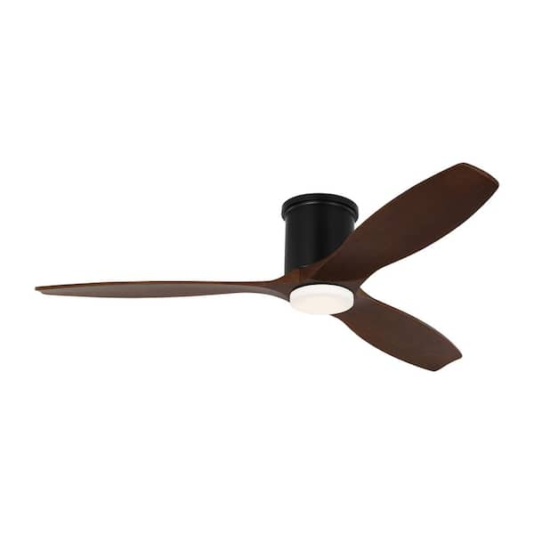 Generation Lighting Collins 52 in. Smart Home Integrated LED Indoor/Outdoor Matte Black Hugger Ceiling Fan with Dark Walnut Blades, DC Motor