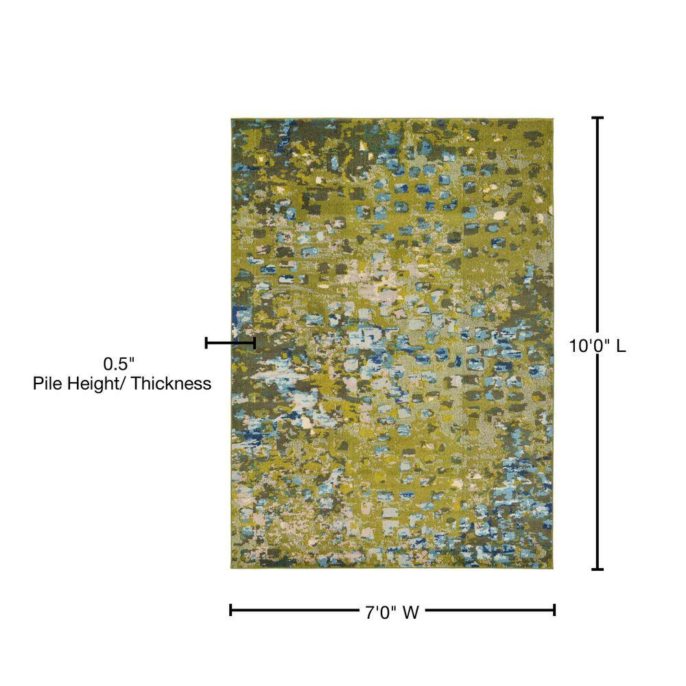 Green Abstract Easy Care Stain-Resistant Area Rug 7' x 10'