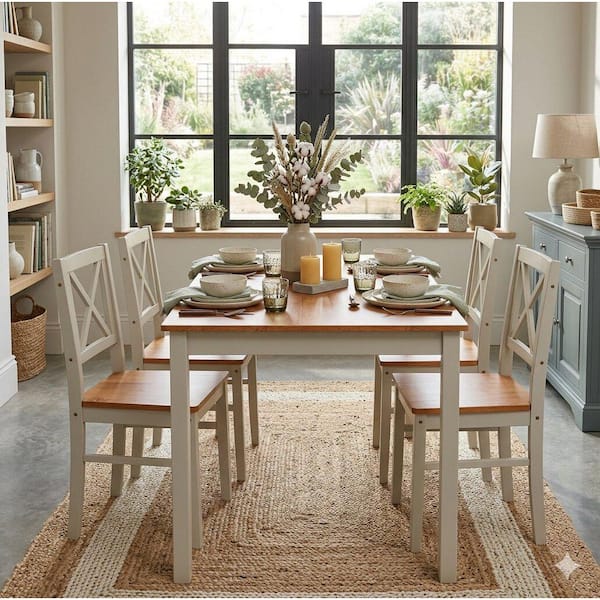 Brix 5-Piece Rectangular Wood Top Dining Table Set Seats 4, Grey and Brown