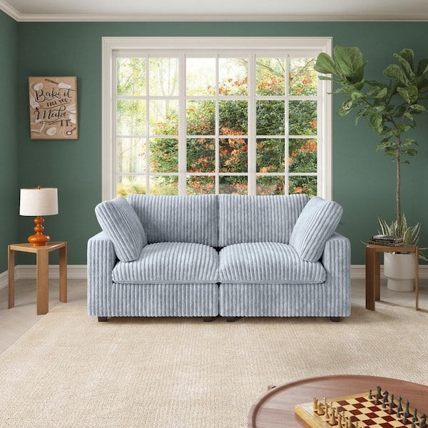 J&E Home Oversized 78.74 in. W Square Arm 2-Piece Rabbit Velvet Plush Modular Sectional Sofa with Slipcover in Gray-Loveseat