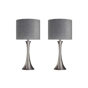 24.25 in. Brushed Nickel Table Lamp Set with Flared Body and Grey Textured Linen Shade (2-Pack)