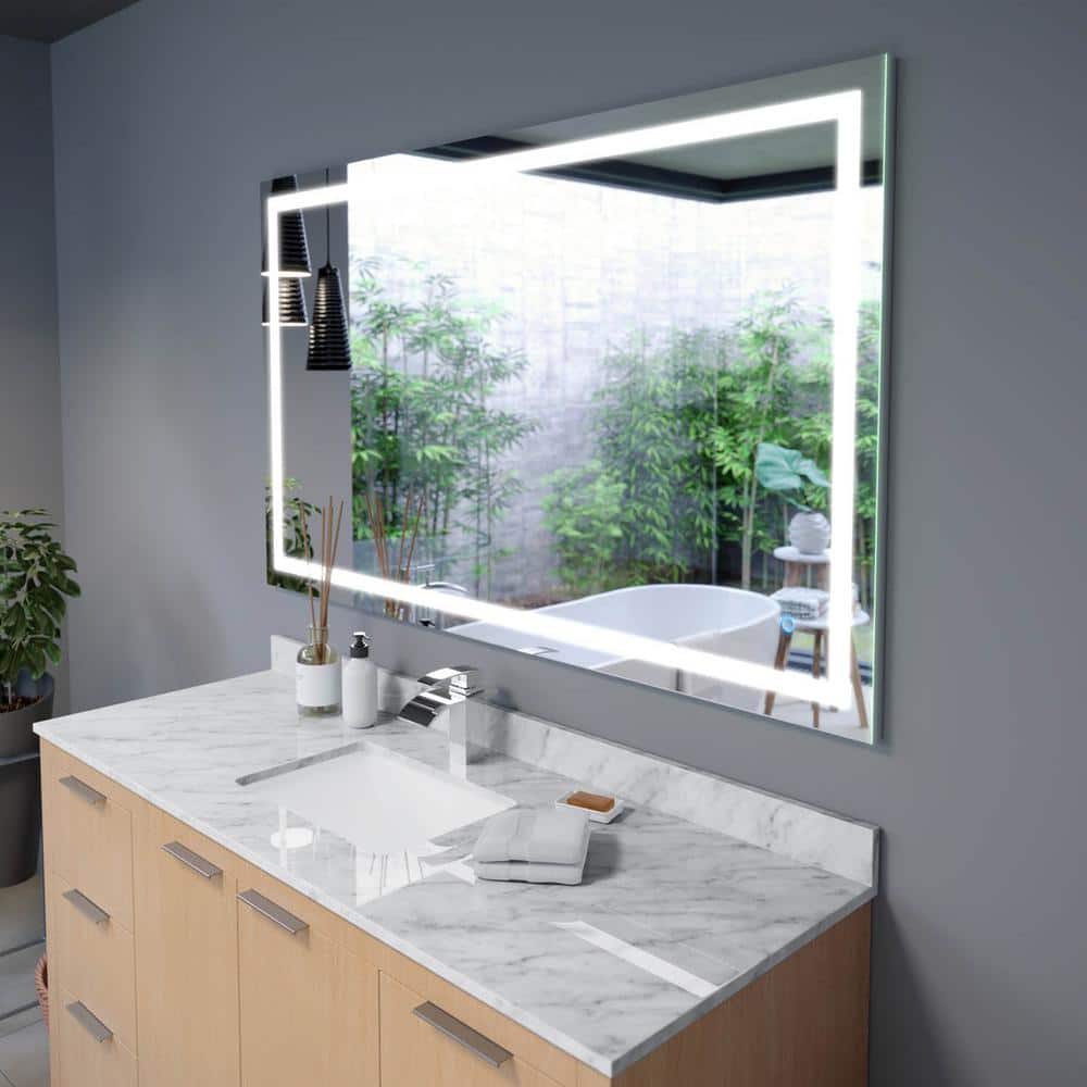 Luci 60 in. W x 36 in. H Frameless Rectangular LED Bathroom Vanity Mirror w
