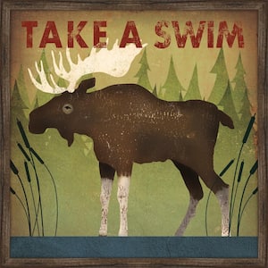 Take a Swim Moose Framed Giclee Typography Art Print 22 in. x 22 in.