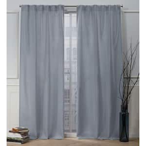 Faux Linen Chambray Blue Solid Polyester 54 in. W x 84 in. L Hidden Tab Top Light Filtering Curtain Panel (Double Panel)