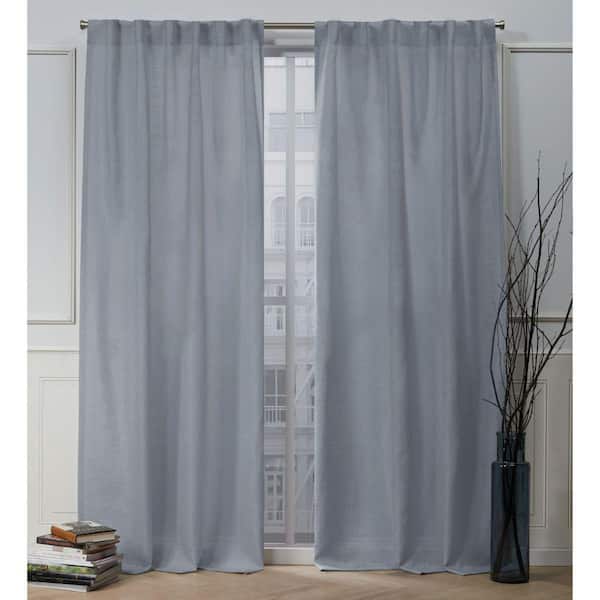 NICOLE MILLER NEW YORK Faux Linen Chambray Blue Solid Polyester 54 in. W x 84 in. L Hidden Tab Top Light Filtering Curtain Panel (Double Panel)