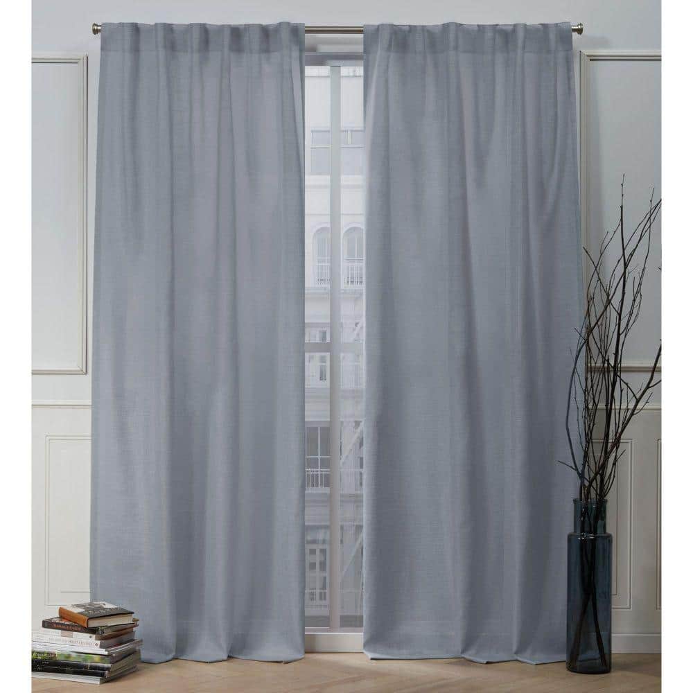 Chambray Blue Light-Filtering Faux Linen Curtain Panels, 54" x 96"