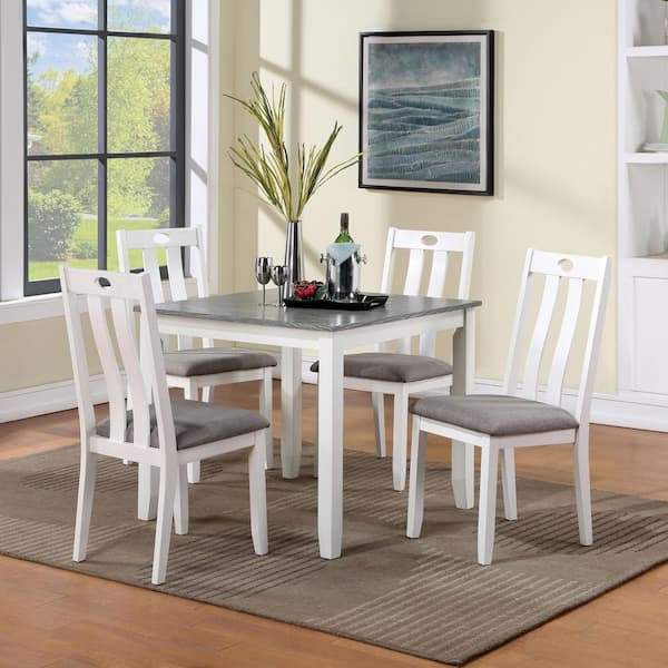 GODEER 5-Piece Square Industrial Wooden Top Light Grey Dining Table Set, 4 Chairs for Dining Room
