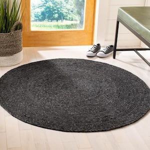 Braided Black Doormat 3 ft. x 3 ft. Round Solid Area Rug