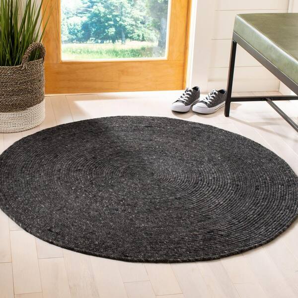 Braided Black 6 ft. x 6 ft. Round Solid Area Rug