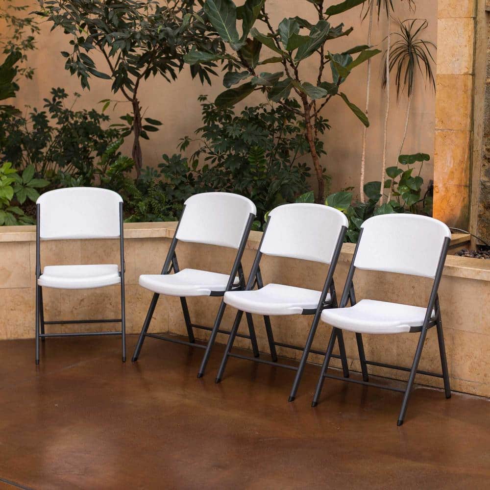 White Granite Metal and Polyethylene Folding Chairs, 4 Pack