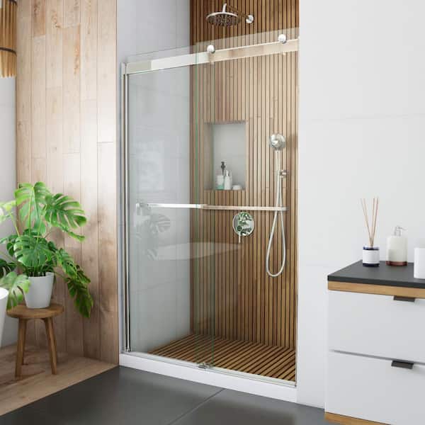 DreamLine Sapphire 44 in. to 48 in. W x 76 in. H Sliding Semi-Frameless Shower Door in Chrome with Clear Glass