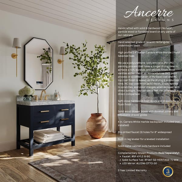 Elizabeth 36 in. W x 22 in. D Vanity in Heritage Blue with Vanity Top in Carrara White with White Basin