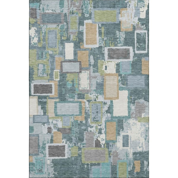 Mayfield Premium Machine Washable Abstract AMF2246 Teal 10 ft. x 14 ft. Area Rug