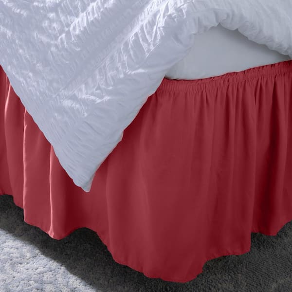 Home Details 18 in. Drop Wrap Around Burgundy Queen/King Bed Skirt Ruffle