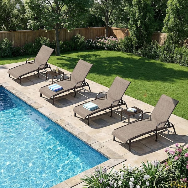 3-Pieces Metal Aluminum Outdoor Chaise Lounge Patio Lounge Chair with Side Table