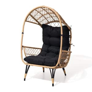 Light Brown Outdoor Patio Egg Lounge Chair with Black Removable Cushion