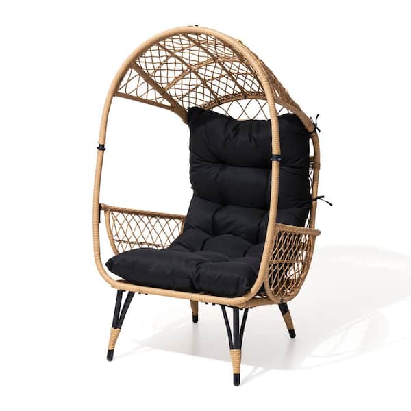 Crestlive Products Light Brown Outdoor Patio Egg Lounge Chair with Black Removable Cushion