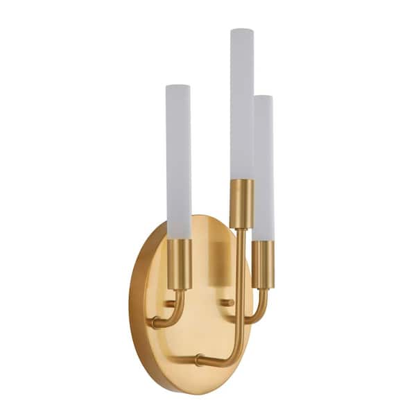 Valdi Traditional 3-Light Satin Brass Finish Dimmable LED Wall Sconce with White Opal Glass