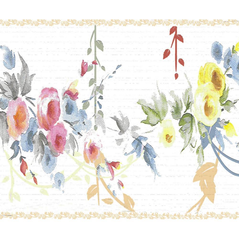 Falkirk Dandy Yellow, Pink, Cerulean Blue Flowers on Vine Floral Peel and S