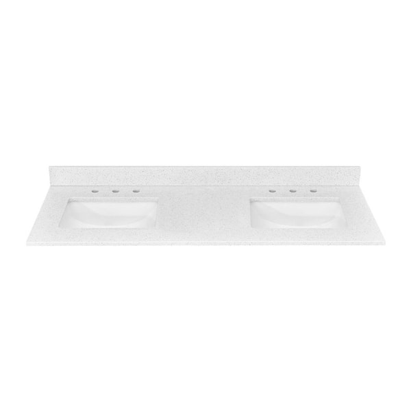 Galaxy Grain 60 in. W x 22 in. D Quartz White Rectangular Double Sinks Bathroom Vanity Top in White