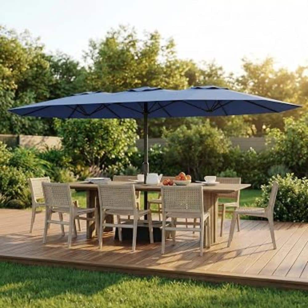 15x9ft Double-Sided Rectangular Patio Umbrella with Base - Crank Outdoor Market Umbrella for Yard & Garden-Blue price history on PriceWatchPro