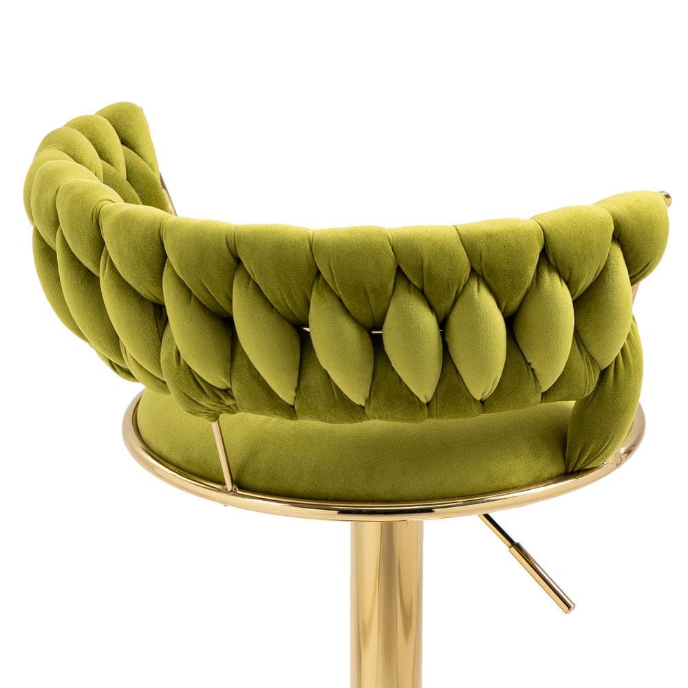 Emerald Green Velvet Adjustable Swivel Bar Stools with Gold Base, Set of 2
