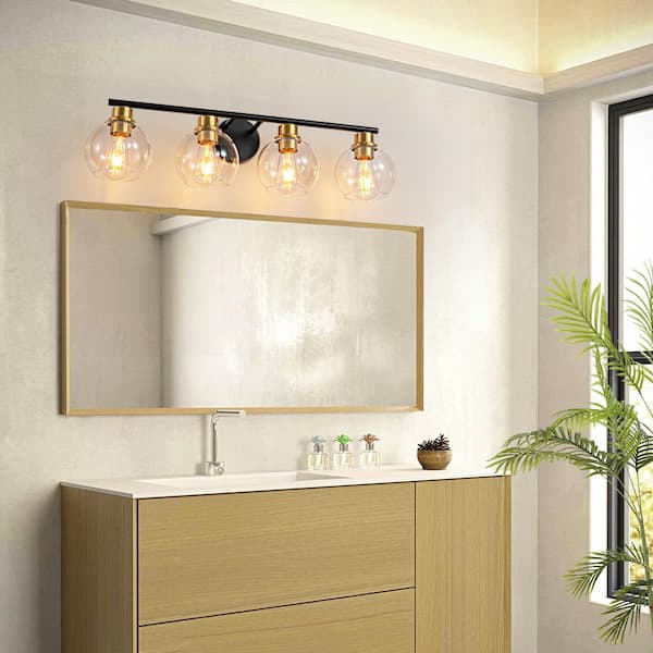 XINGQI 4-Light Square Chandelier Farmhouse Light Fixtures Modern Pendant  Lighting for Kitchen Island Dining Room Living Room Black+Wood Grain Finish  