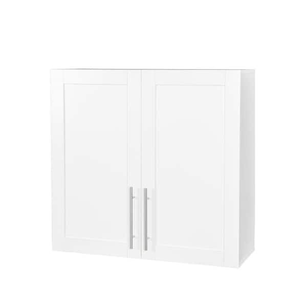 Modern White 2-Tier 2 Doors Stackable Wall Mounted Storage Cabinet Adjustable Shelves (11.81 "D x 31.50"W x 29.92 "H)