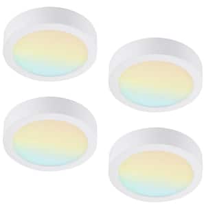 4-Pack 13 in. Round Color White Selectable Integrated LED Flush Mount Downlight