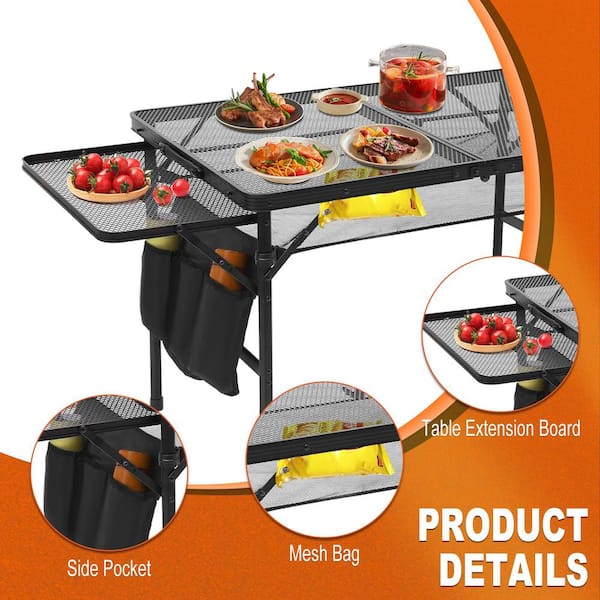 4.4 ft. Folding Grill Table, Portable Camping Table with Extension