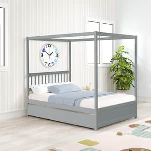 79.5in.Lx57in.W Gray Pine Full Size Canopy Kids Bed with Trundle