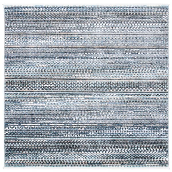 Sedona 4 ft. x 4 ft. Dark Gray/Ivory Striped Geometric Distressed Square Area Rug